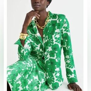 J. Crew Classic Fit Cupro-Blend Shirt in Greenhouse Floral size 2